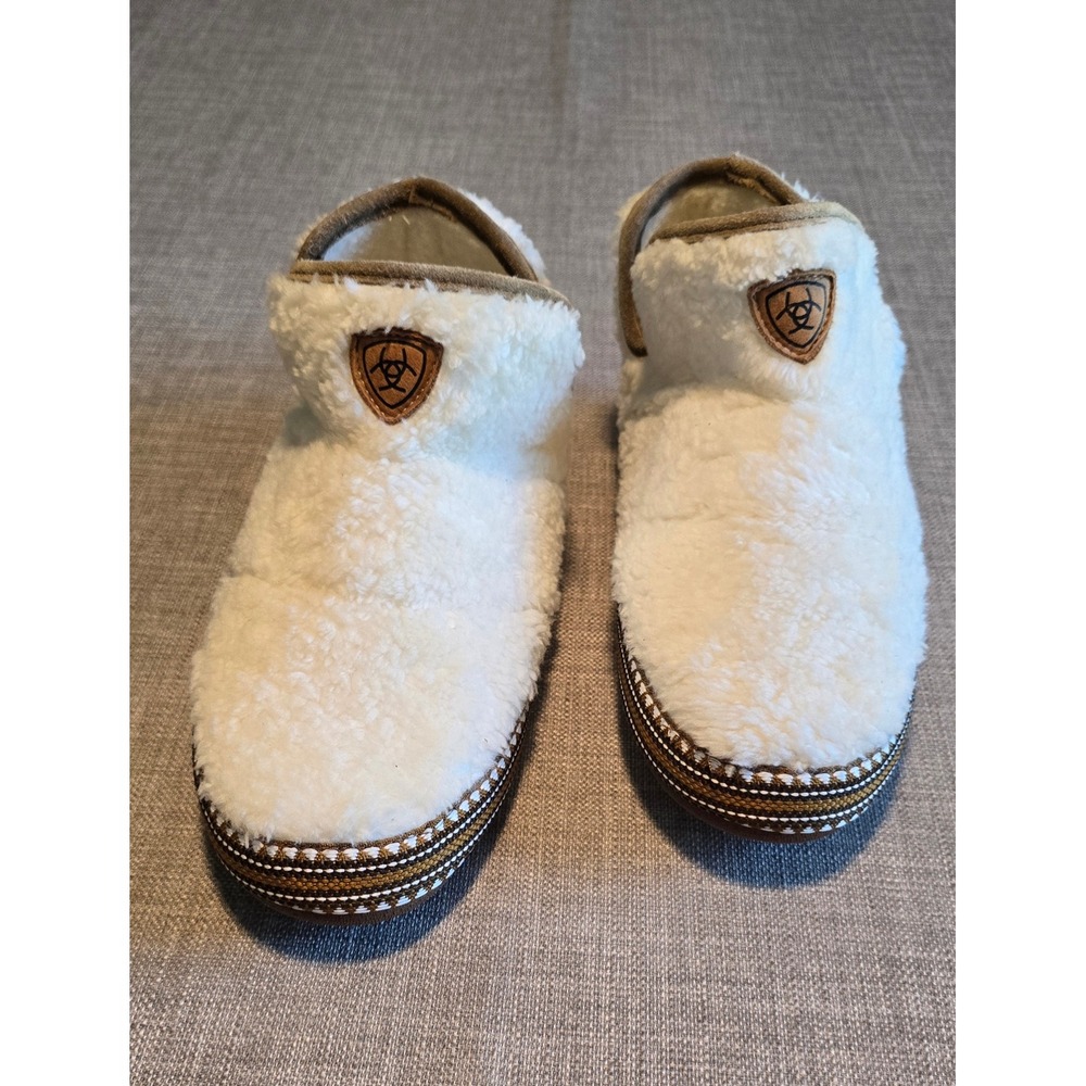 Ariat Women Cream Sherpa Bootie Slippers Faux Fur Western Trim AR2238-101 XL